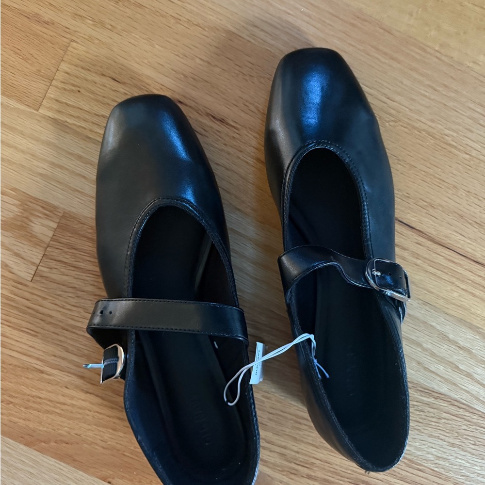 Black Leather Mary Jane Flats